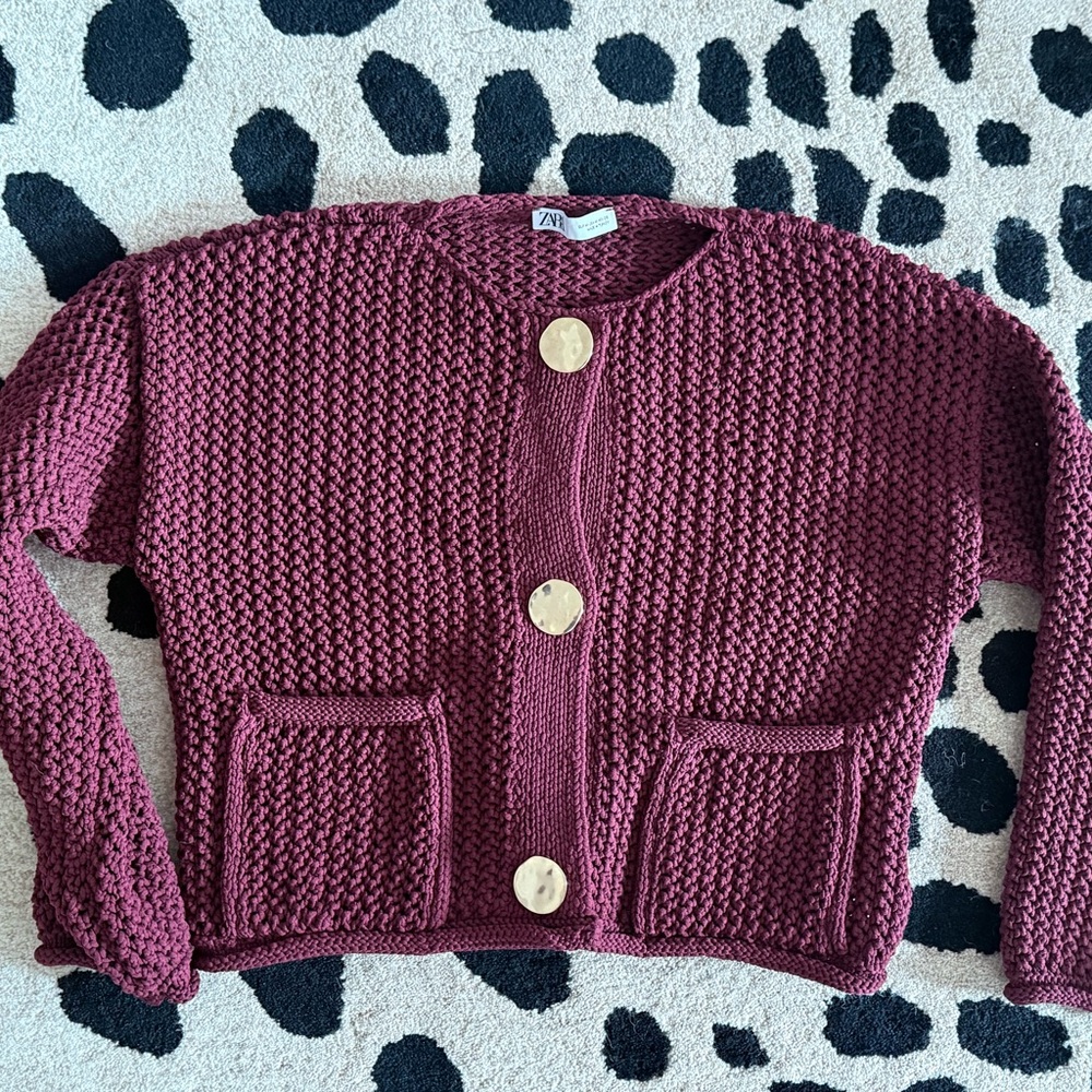 Zara Maroon Textured Cardigan